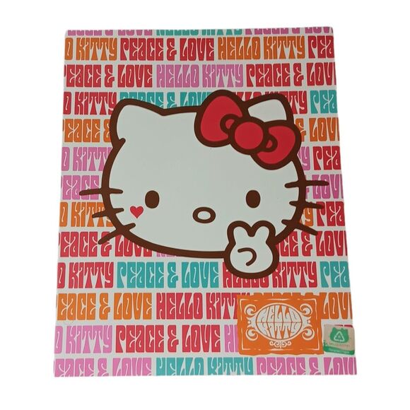Sanrio Hello Kitty Peace & Love 2 Pocket Folder Portfolio 2010 Pink Orange - Picture 1 of 9